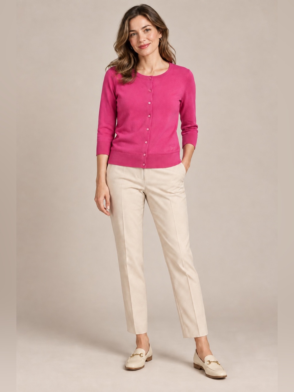 Talbots Women’s M Pima Cotton Pink 3/4 Sleeve Button Front Cardigan